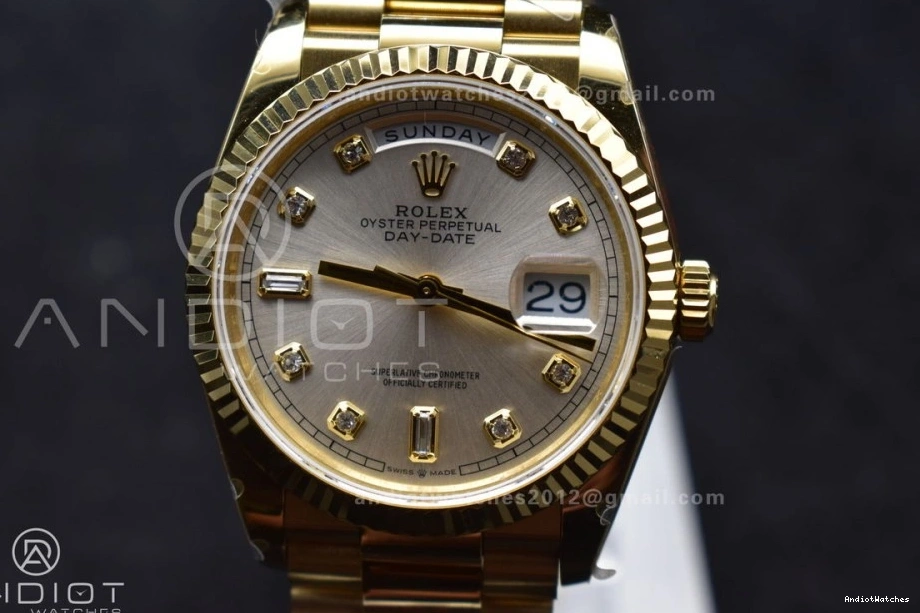 904L Diamond (Gain YG Best V5 Bracelet 702 Dial Steel Silver Edition 36 DayDate President Comfortable Square with on QF vr3255 Weight) 0228